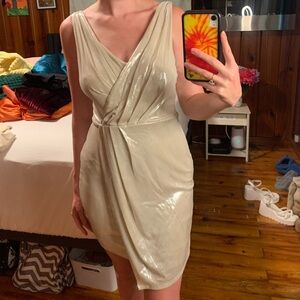 Elegant Cream Draped Women's Dress